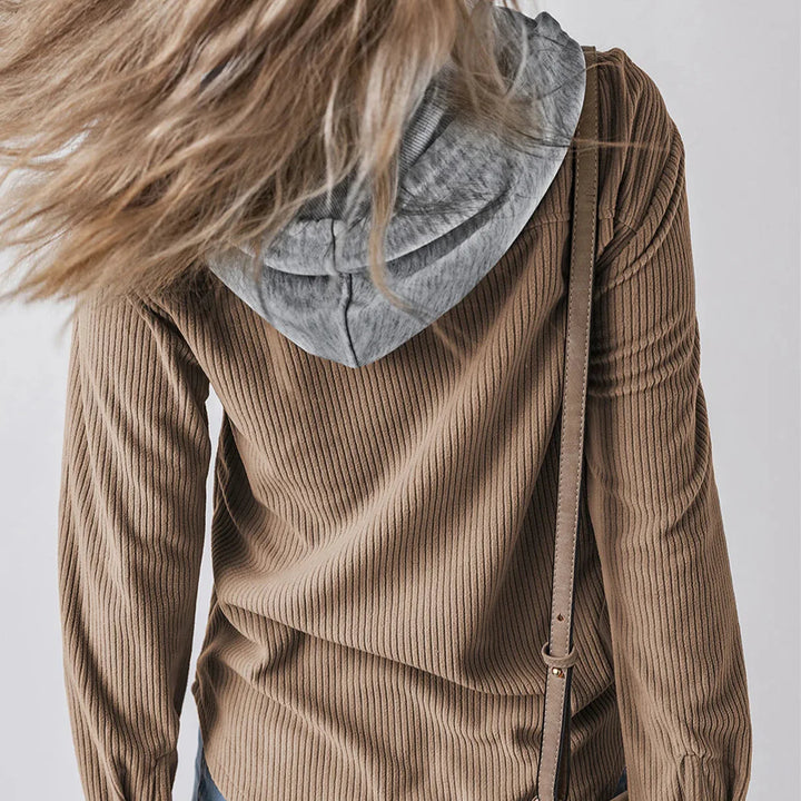 Denise - Ribbed Hooded Button Hoodie