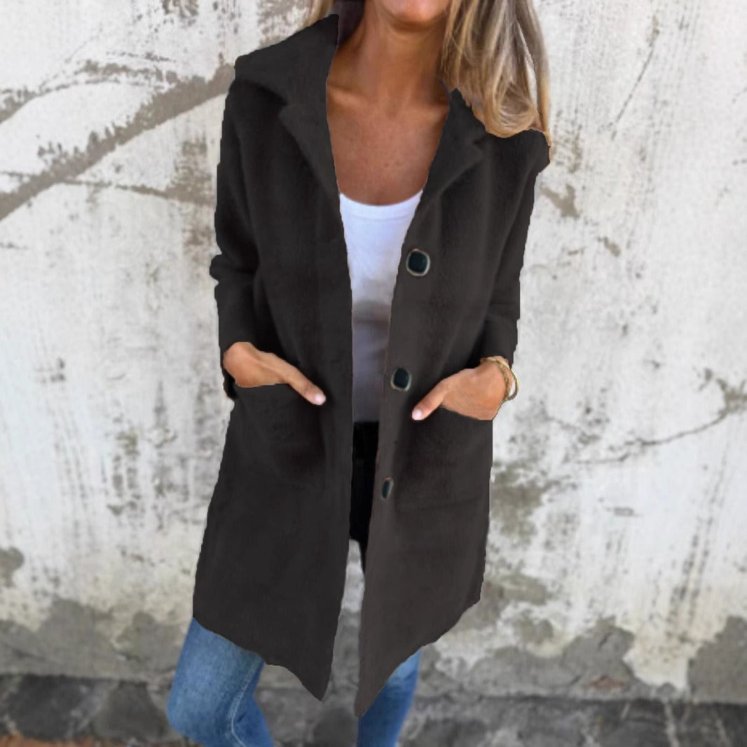 Rionna – Long Sleeve Coat with Pockets