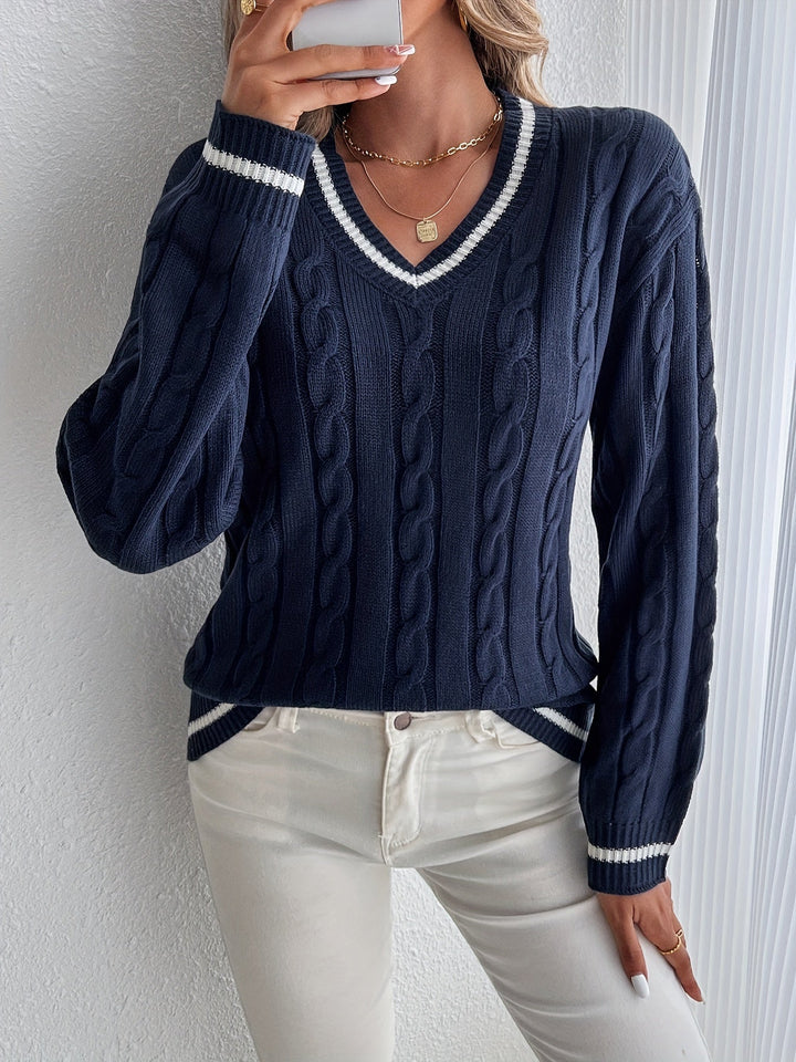 Sylvia – V-Neck Cable Knit Sweater