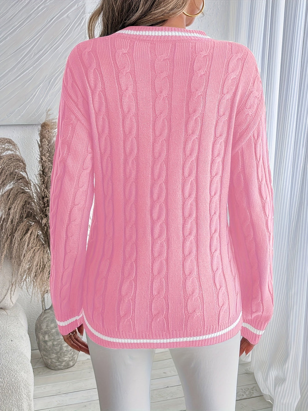 Sylvia – V-Neck Cable Knit Sweater