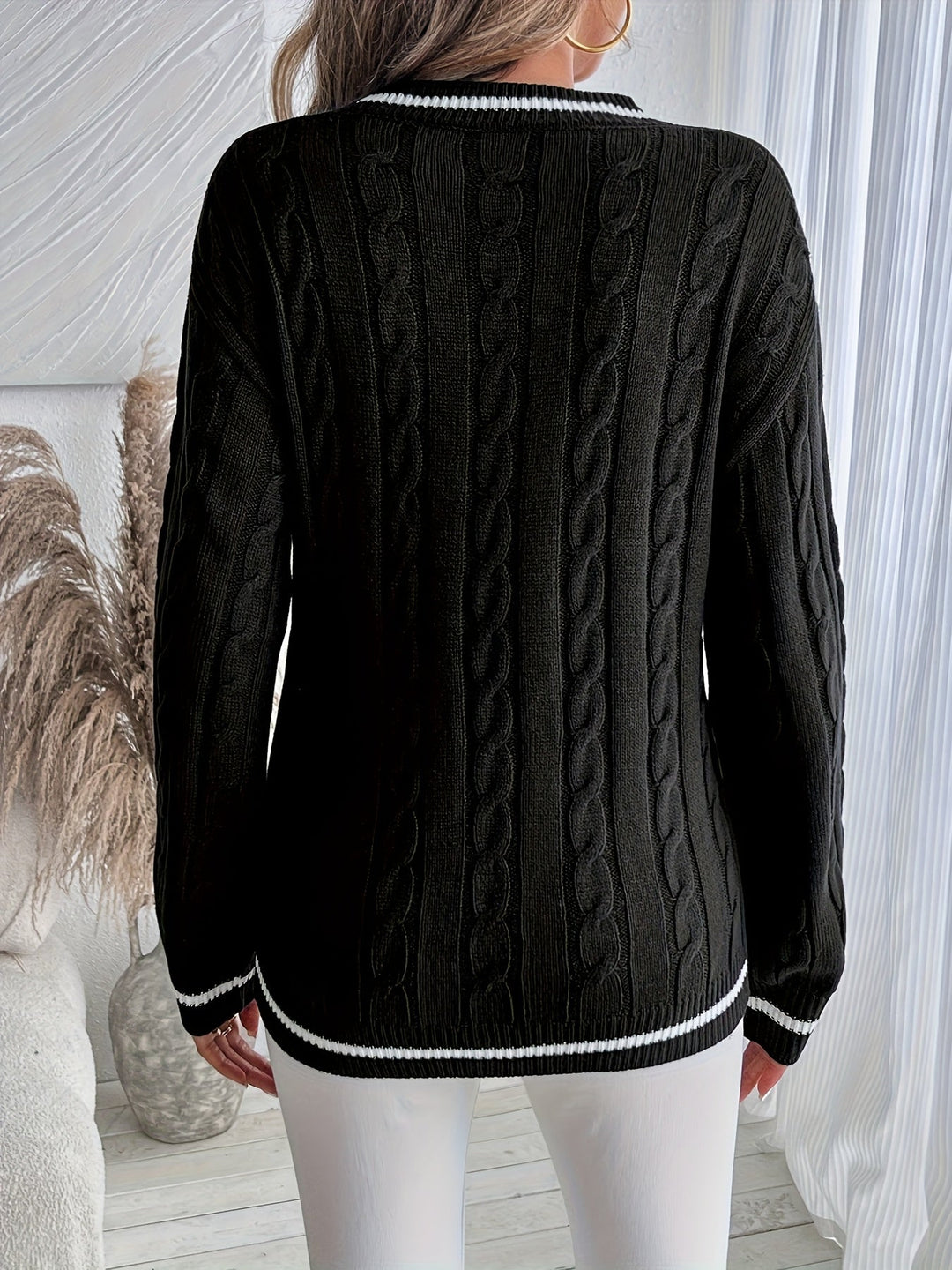 Sylvia – V-Neck Cable Knit Sweater