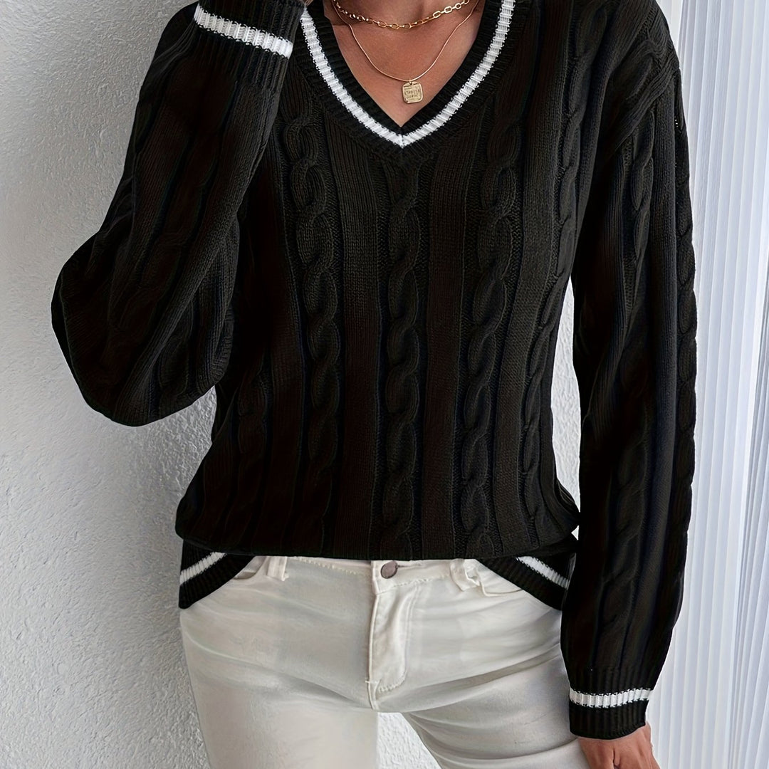 Sylvia – V-Neck Cable Knit Sweater