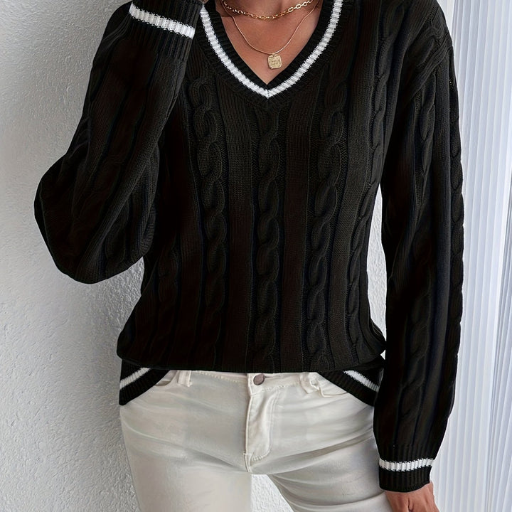 Sylvia – V-Neck Cable Knit Sweater