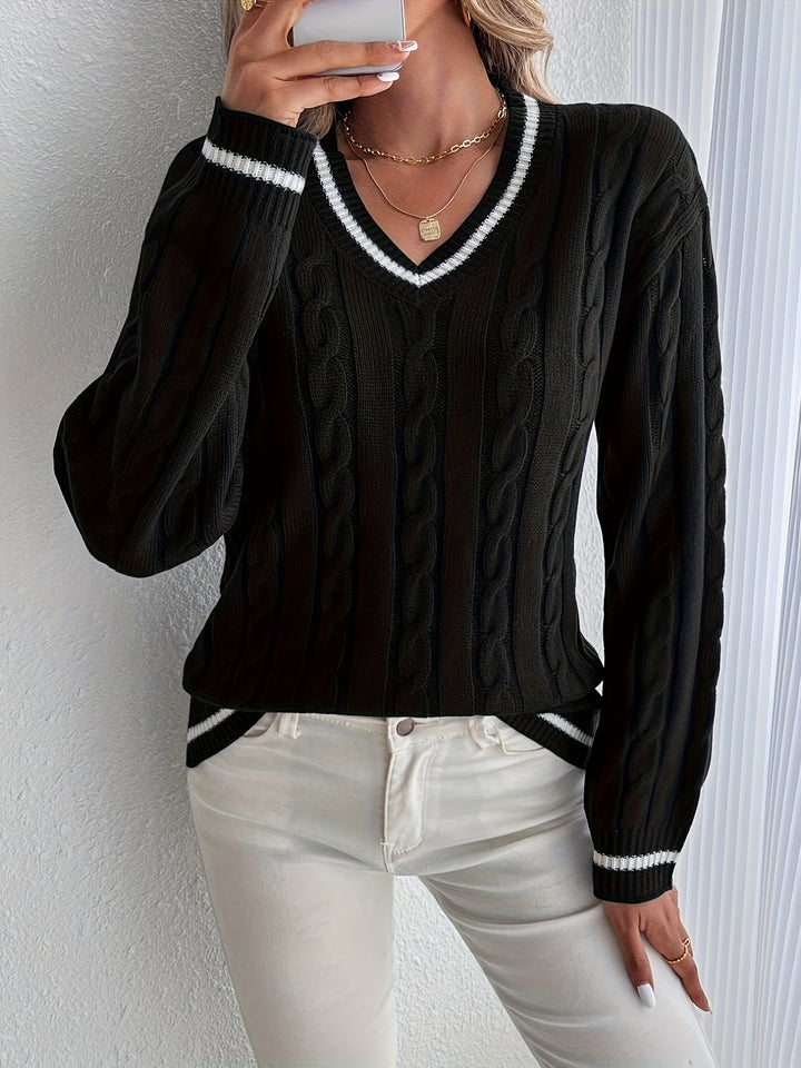Sylvia – V-Neck Cable Knit Sweater