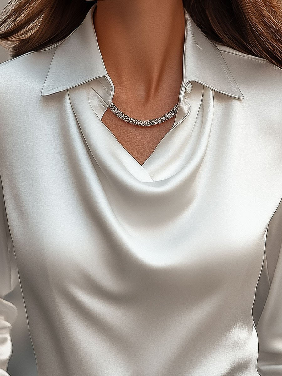 Lara - Elegant Satin Blouse with Draped Neckline