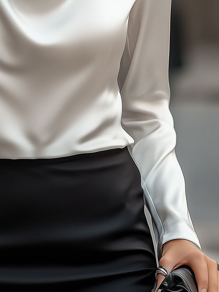 Lara - Elegant Satin Blouse with Draped Neckline